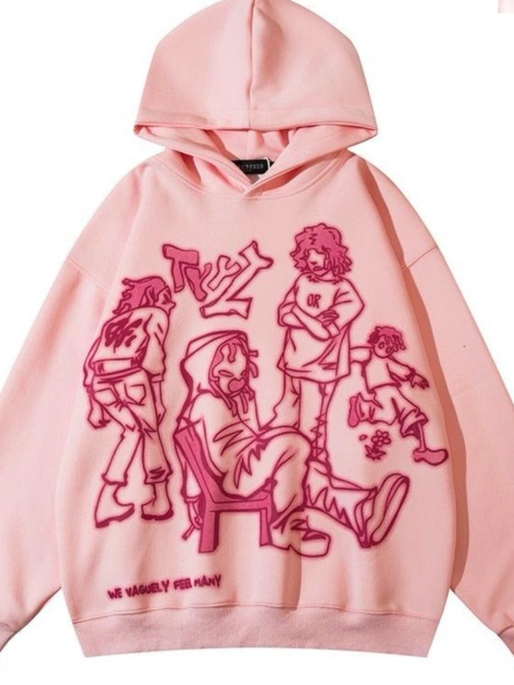 Aelfric Eden Pink Pullover Hoodie with Dark Pink Cartoon Graphic/ S